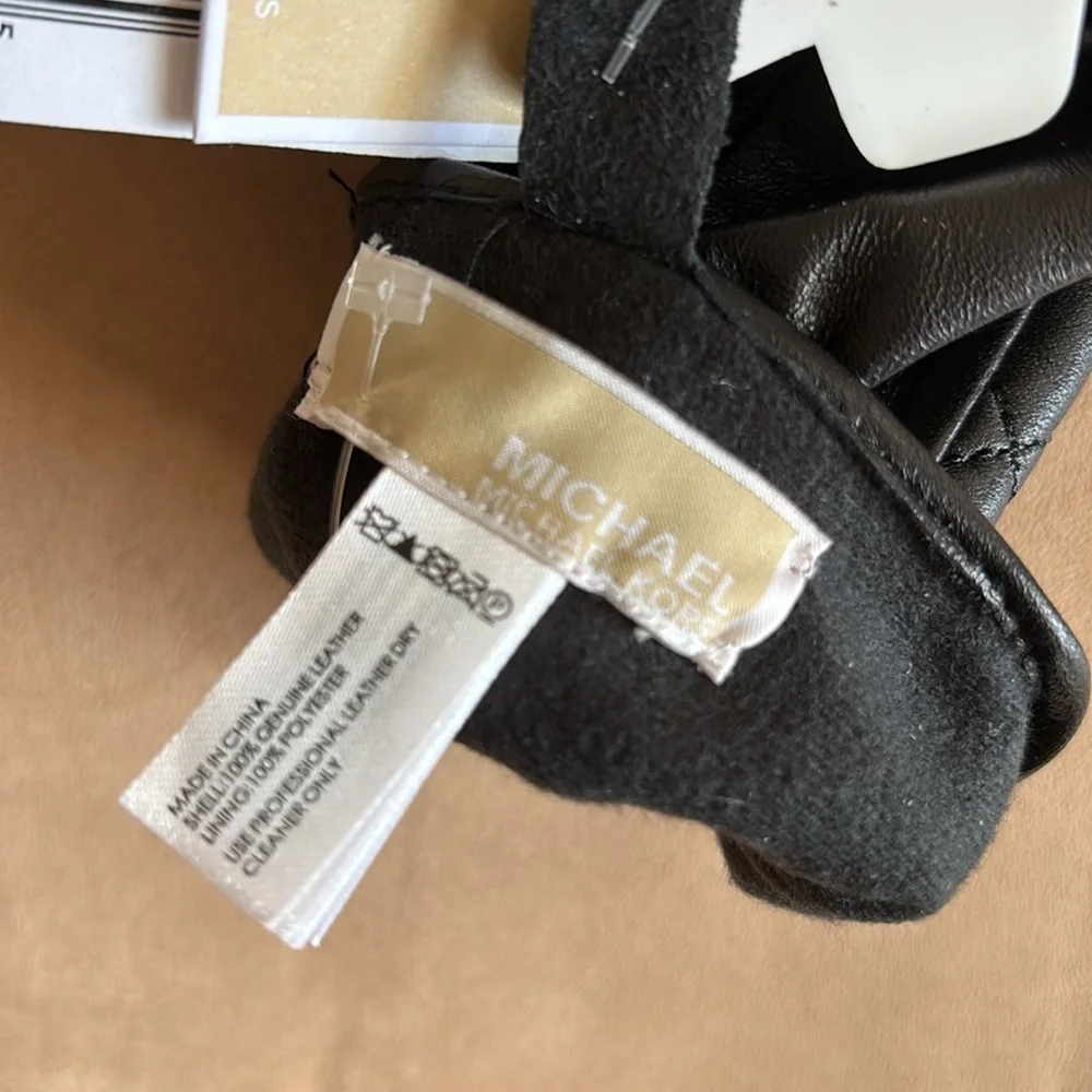 Michael Kors Black Quilted Leather Gloves L NWT